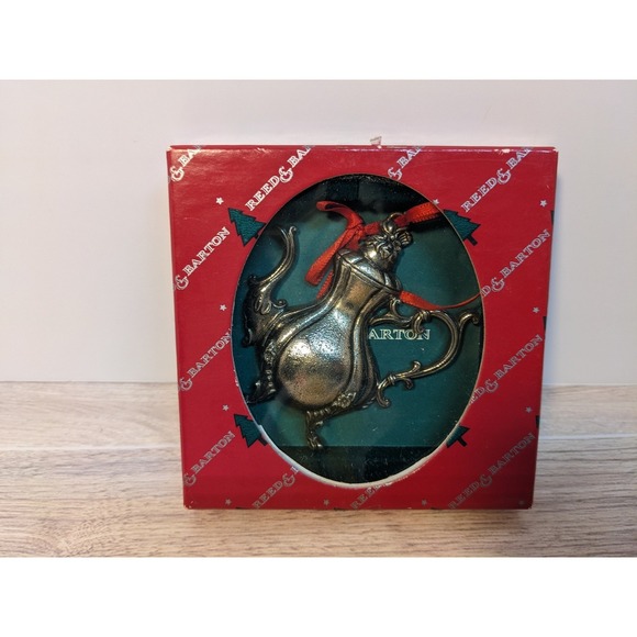 Reed and Barton Winthrop Teapot #1018 Ornament Merry Christmas Silver Tone w/box - Picture 6 of 7